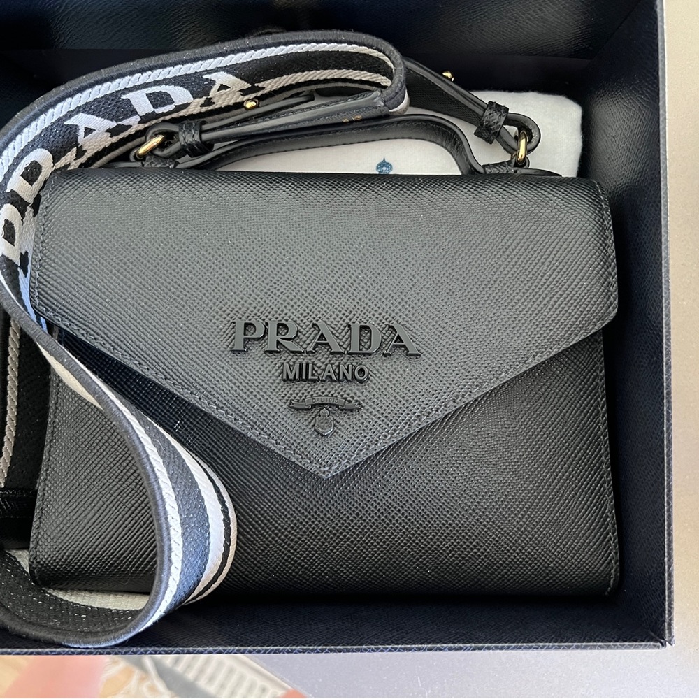 Prada monochrome black on black shoulder bag.